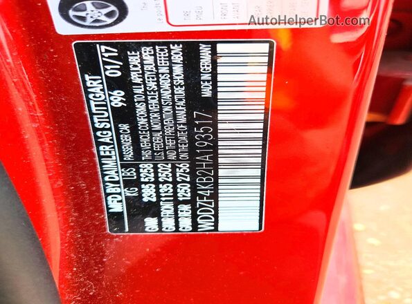 WDDZF4KB2HA193517 2017 MERCEDES-BENZ E Red VIN կոդի պիտակի տեսք