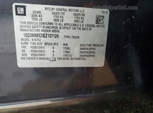1GCVKNEC5GZ107129 2016 CHEVROLET SILVERADO Charcoal Vista de la etiqueta del VIN