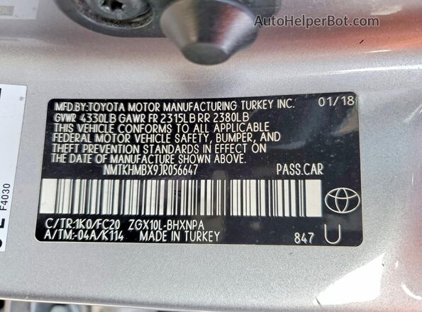 NMTKHMBX9JR056647 2018 TOYOTA C-HR Silver Панорамний вид салону 360°