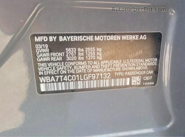 WBA7T4C01LGF97132 2020 BMW 7 SERIES Gray Հետևի նստատեղերի տեսք