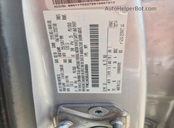 1FMCU9G90JUB48889 2018 FORD ESCAPE Серебряный Панорамный вид салона 360°