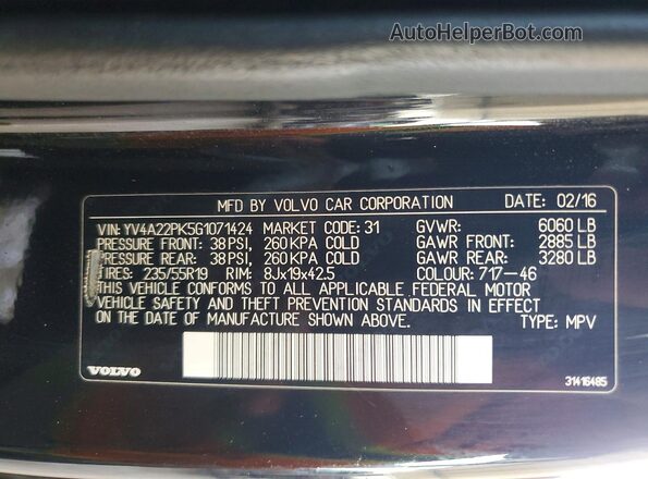YV4A22PK5G1071424 2016 VOLVO XC90 Black სალონის 360-გრადუსიანი ხედი