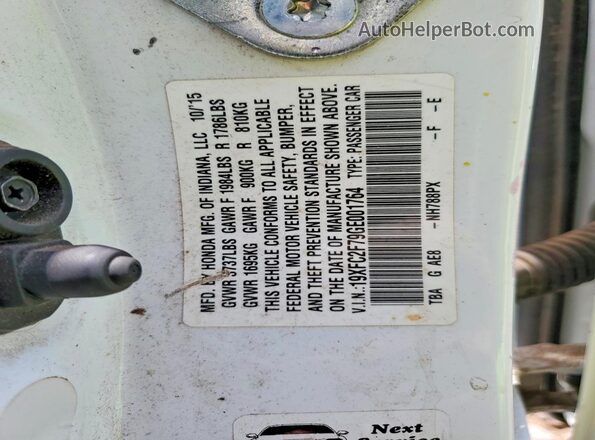 19XFC2F79GE001764 2016 HONDA CIVIC White 360 interior view