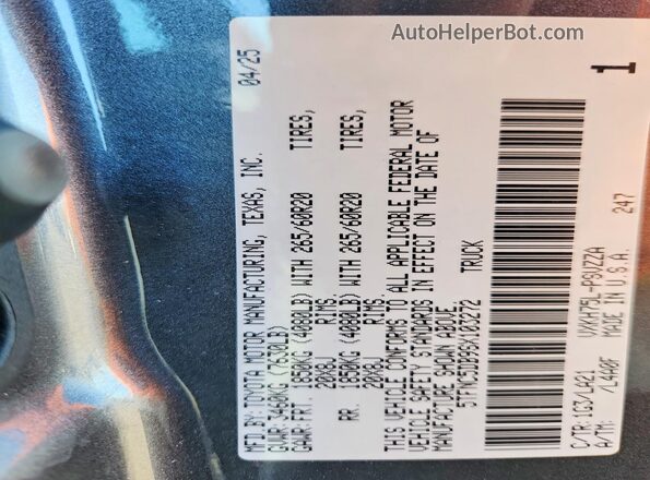 5TFNC5DB9SX103272 2025 TOYOTA TUNDRA Gray VIN կոդի պիտակի տեսք
