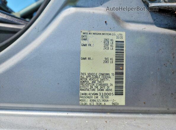 1N4BL4CV6MN310005 2021 NISSAN ALTIMA Silver Vista de la etiqueta del VIN