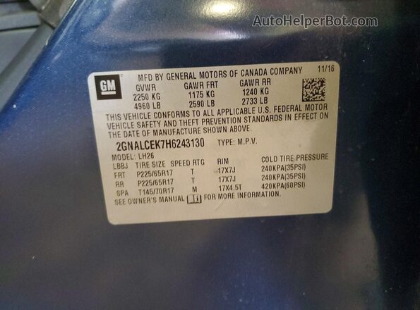 2GNALCEK7H6243130 2017 CHEVROLET EQUINOX Blue Widok naklejki z numerem VIN