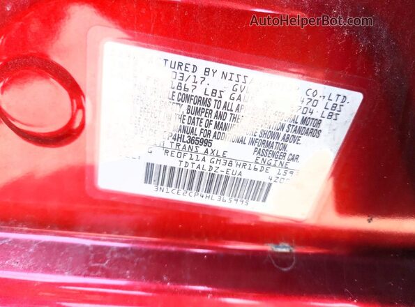 3N1CE2CP4HL365995 2017 NISSAN VERSA Red Vista de la etiqueta del VIN