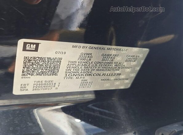 1GNSKBKC0LR111239 2020 CHEVROLET TAHOE Black Вид задньої частини салону