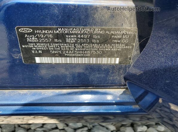 5NPE24AF5HH487530 2017 HYUNDAI SONATA Blue Вид наклейки з VIN-кодом