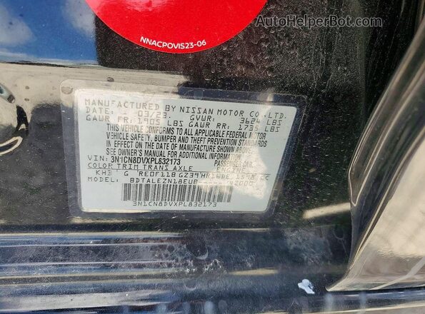 3N1CN8DVXPL832173 2023 NISSAN VERSA Black VIN კოდის სტიკერის ხედი
