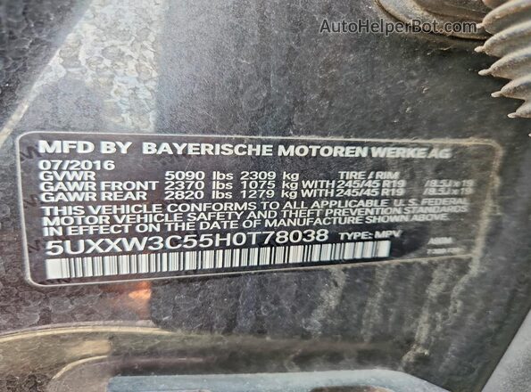5UXXW3C55H0T78038 2017 BMW X4 Gray Widok wnętrza 360 stopni