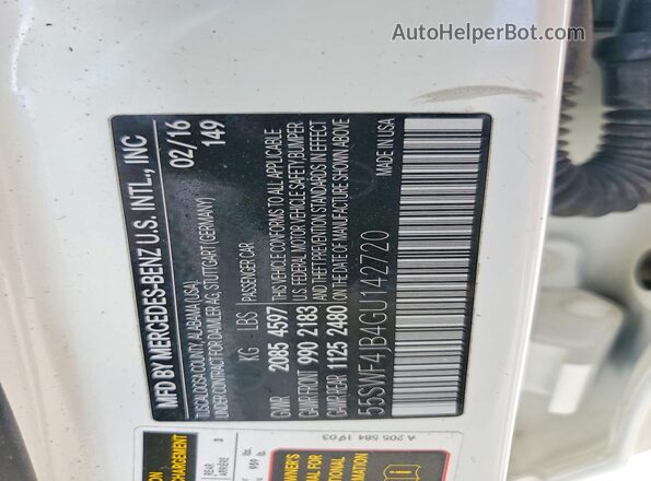 55SWF4JB4GU142720 2016 MERCEDES-BENZ C White VIN sticker view