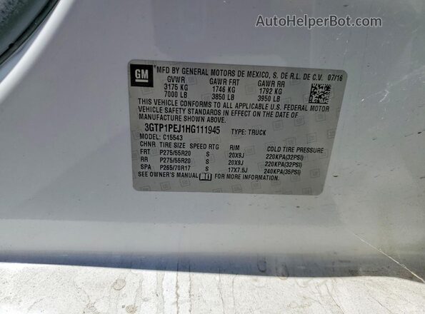3GTP1PEJ1HG111945 2017 GMC SIERRA Белый Вид наклейки с VIN-кодом