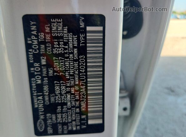 KM8J23A47LU140203 2020 HYUNDAI TUCSON White Панорамний вид салону 360°