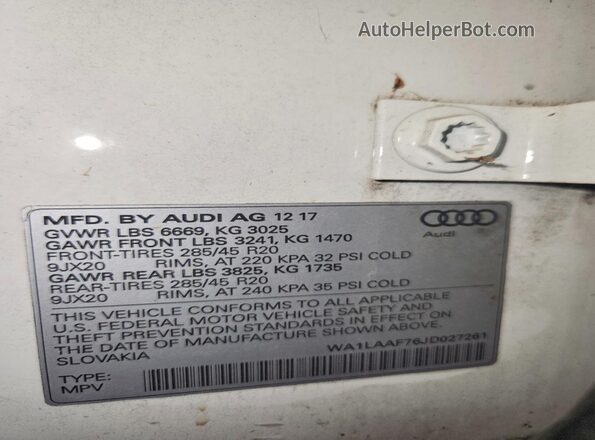 WA1LAAF76JD027261 2018 AUDI Q7 White VIN sticker view