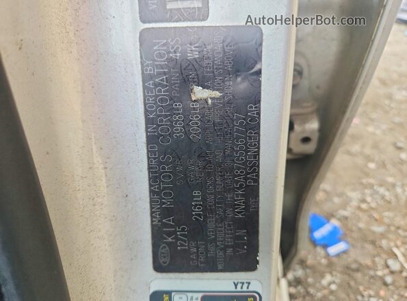 KNAFK5A87G5567757 2016 KIA FORTE Silver VIN კოდის სტიკერის ხედი