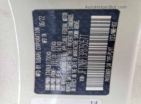 JF1ZNBF13P8750577 2023 TOYOTA GR White Vista de la etiqueta del VIN