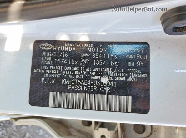 KMHCT5AE4HU310941 2017 HYUNDAI ACCENT White VIN sticker view