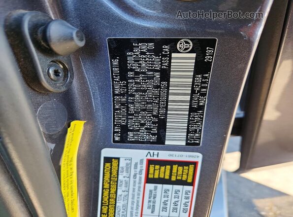 4T1BD1EB3GU050158 2016 TOYOTA AVALON Charcoal Widok naklejki z numerem VIN