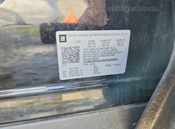 3GNKBDRS2MS520690 2021 CHEVROLET BLAZER Black Widok naklejki z numerem VIN