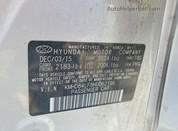 KMHD84LF8HU062196 2017 HYUNDAI ELANTRA Silver VIN sticker view