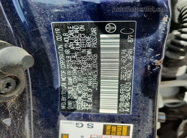 JTDEPRAE5LJ009436 2020 TOYOTA COROLLA Blue VIN კოდის სტიკერის ხედი