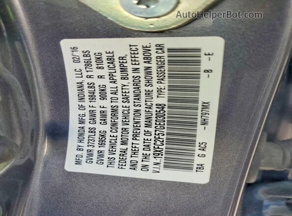 19XFC2F57GE030548 2016 HONDA CIVIC Gray VIN sticker view