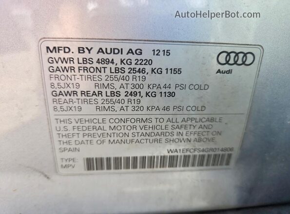 WA1EFCFS4GR014806 2016 AUDI Q3 Silver Սալոնի 360 աստիճան տեսք