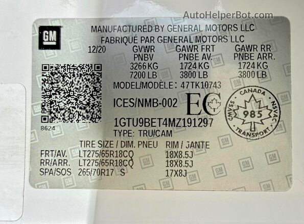 1GTU9BET4MZ191297 2021 GMC SIERRA White 