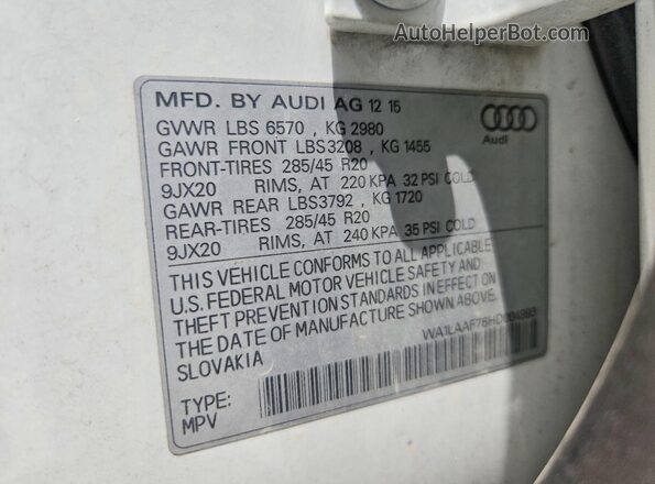 WA1LAAF76HD004993 2017 AUDI Q7 White Панорамний вид салону 360°