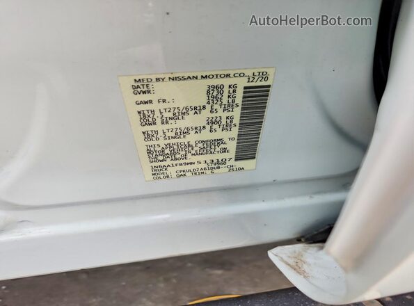 1N6AA1FB9MN513107 2021 NISSAN TITAN White Вид наклейки з VIN-кодом