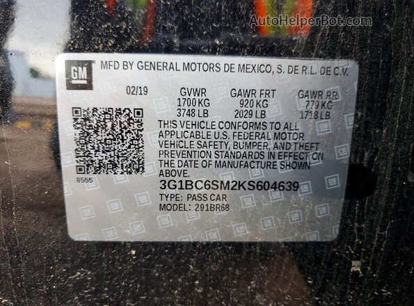 3G1BC6SM2KS604639 2019 CHEVROLET CRUZE Black Вид наклейки з VIN-кодом