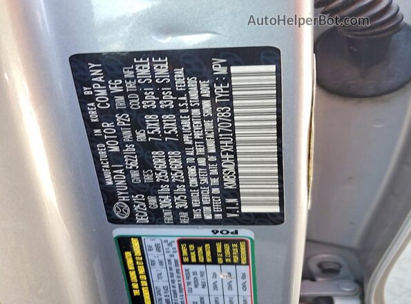 KM8SMDHFXHU170783 2017 HYUNDAI SANTA Silver VIN კოდის სტიკერის ხედი