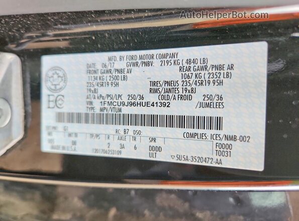 1FMCU9J96HUE41392 2017 FORD ESCAPE Black სალონის 360-გრადუსიანი ხედი