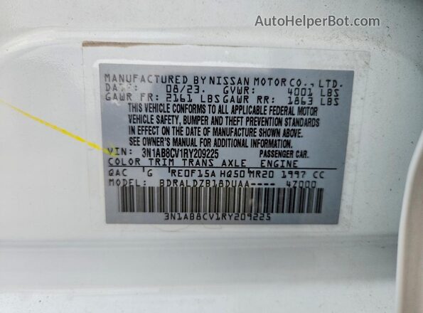 3N1AB8CV1RY209225 2024 NISSAN SENTRA Белый Вид наклейки с VIN-кодом