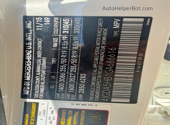 4JGDA5HB1GA686616 2016 MERCEDES-BENZ GLE-CLASS White Rear interior view
