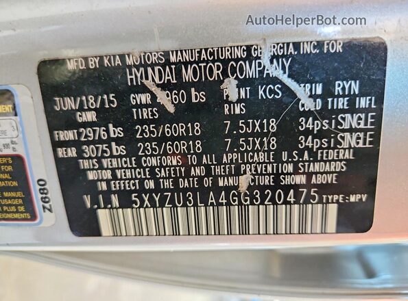 5XYZU3LA4GG320475 2016 HYUNDAI SANTA Silver Vista interior de 360 grados