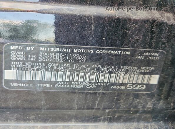 JA32U2FU8GU008027 2016 MITSUBISHI LANCER Black VIN sticker view