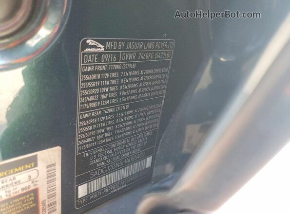 SADCJ2BN5HA085409 2017 JAGUAR F-PACE Green Widok wnętrza 360 stopni