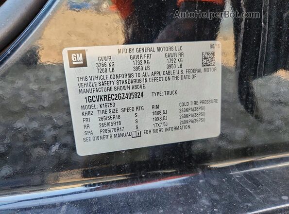 1GCVKREC2GZ405824 2016 CHEVROLET SILVERADO Black Widok naklejki z numerem VIN