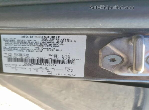 3FA6P0HD4LR202069 2020 FORD FUSION Gray Вид наклейки з VIN-кодом