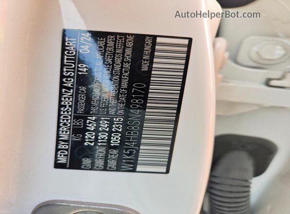 W1K5J4HB8SN498170 2025 MERCEDES-BENZ CLA-CLASS White Вид наклейки з VIN-кодом