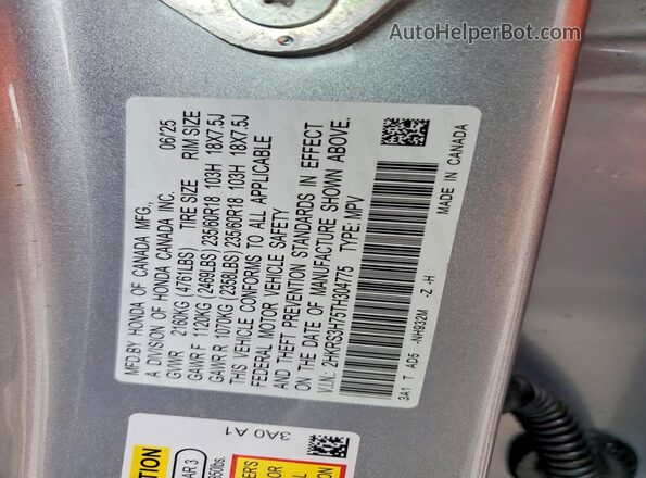 2HKRS3H75TH304775 2026 HONDA CR-V Silver Widok naklejki z numerem VIN