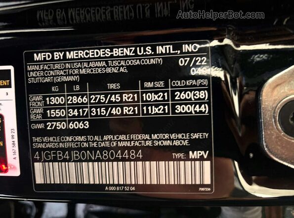 4JGFB4JB0NA804484 2022 MERCEDES-BENZ GLE Black Widok tylnych siedzeń