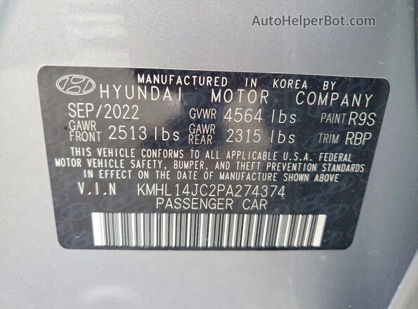 KMHL14JC2PA274374 2023 HYUNDAI SONATA Silver VIN sticker view