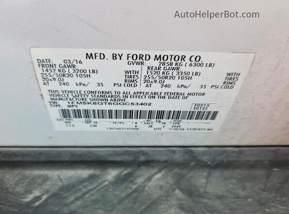 1FM5K8GT6GGC53402 2016 FORD EXPLORER White 360 interior view