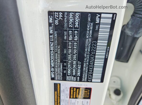 4JGFB4KB4NA762223 2022 MERCEDES-BENZ GLE Белый Панорамный вид салона 360°