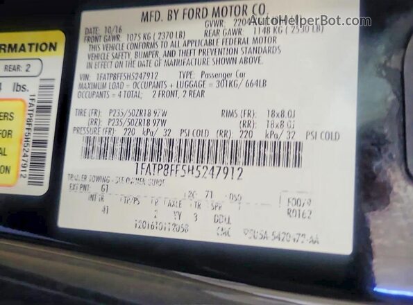 1FATP8FF5H5247912 2017 FORD MUSTANG Black Հետևի նստատեղերի տեսք
