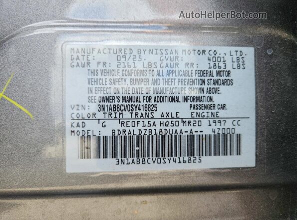 3N1AB8CV0SY416825 2025 NISSAN SENTRA Gray VIN կոդի պիտակի տեսք
