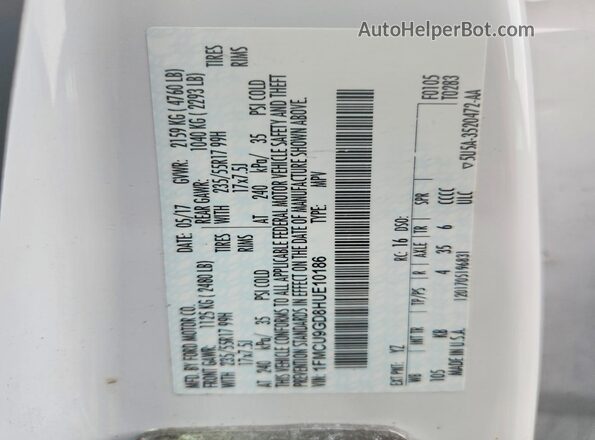 1FMCU9GD8HUE10186 2017 FORD ESCAPE White Widok naklejki z numerem VIN